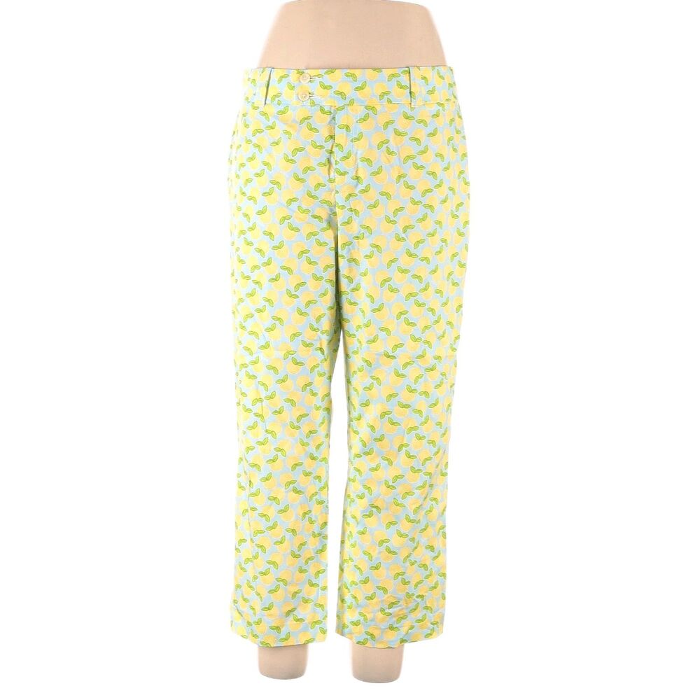 Lilly Pulitzer Blue & Yellow Lemon Print Straight Leg Crop Chino Pants, Size 10
